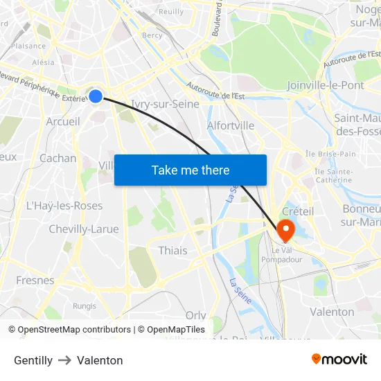 Gentilly to Valenton map