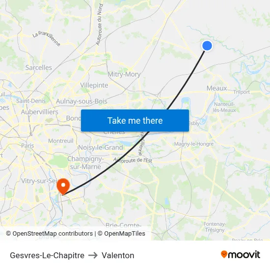 Gesvres-Le-Chapitre to Valenton map