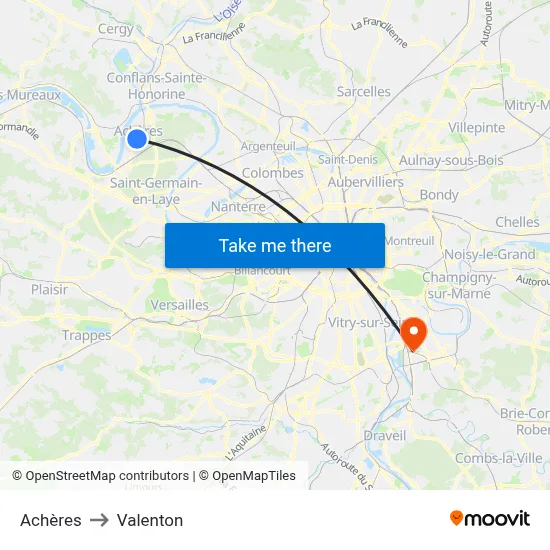 Achères to Valenton map