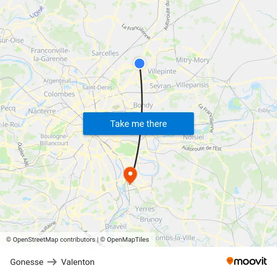 Gonesse to Valenton map