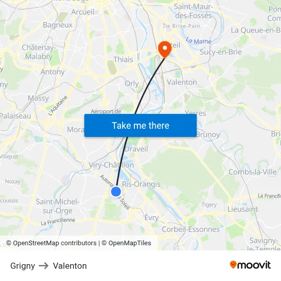 Grigny to Valenton map