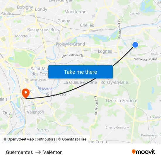Guermantes to Valenton map