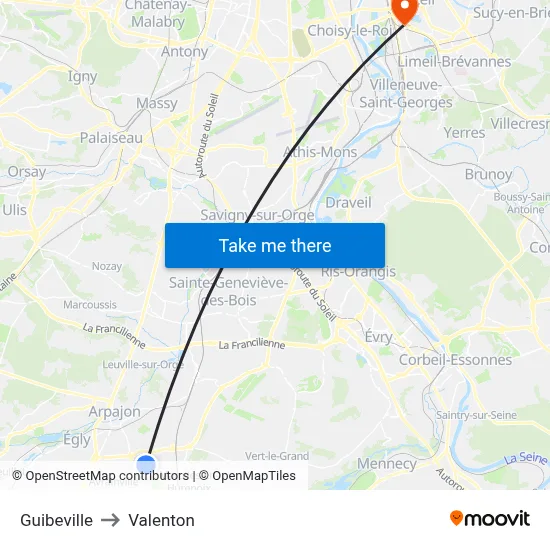 Guibeville to Valenton map
