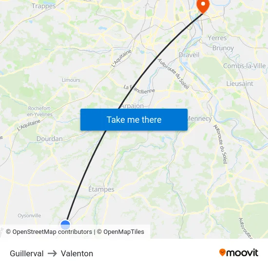Guillerval to Valenton map