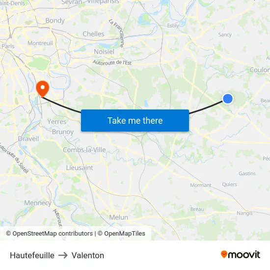 Hautefeuille to Valenton map