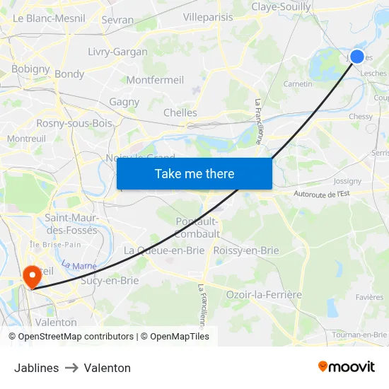 Jablines to Valenton map
