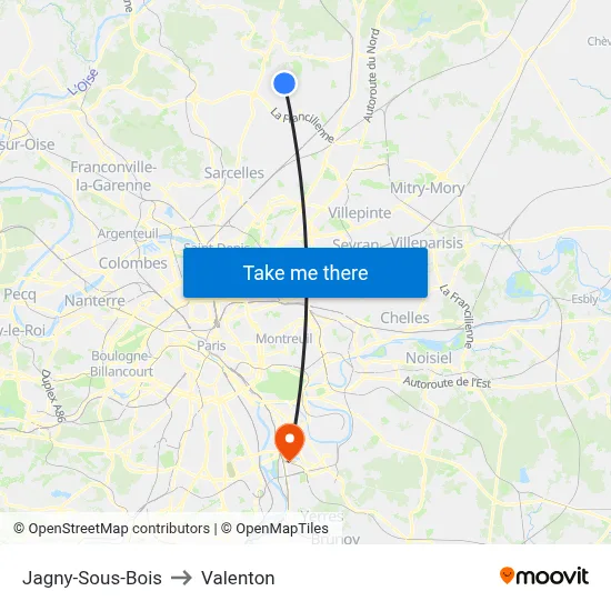 Jagny-Sous-Bois to Valenton map