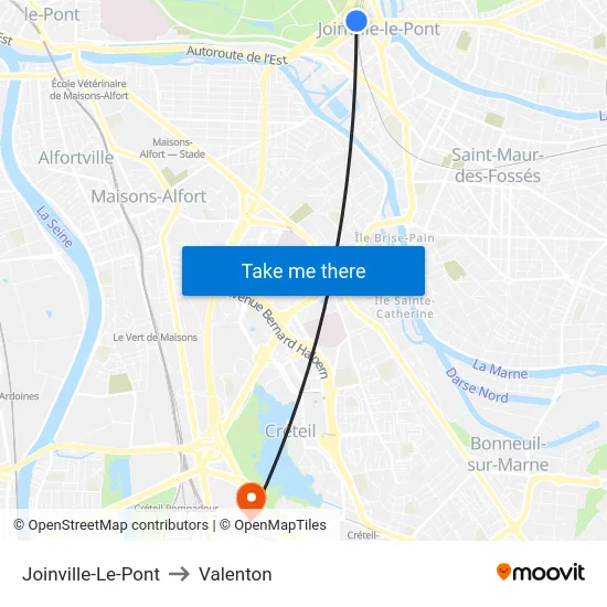 Joinville-Le-Pont to Valenton map