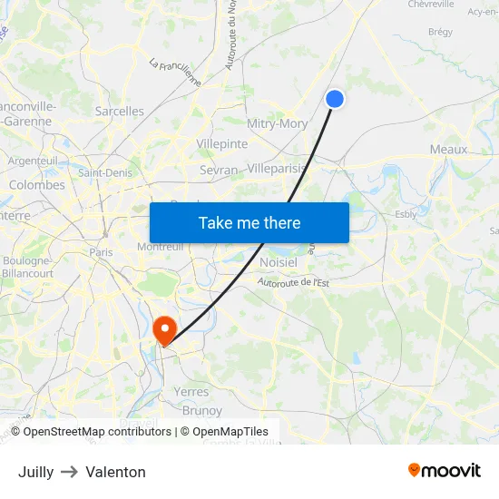 Juilly to Valenton map