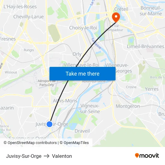 Juvisy-Sur-Orge to Valenton map