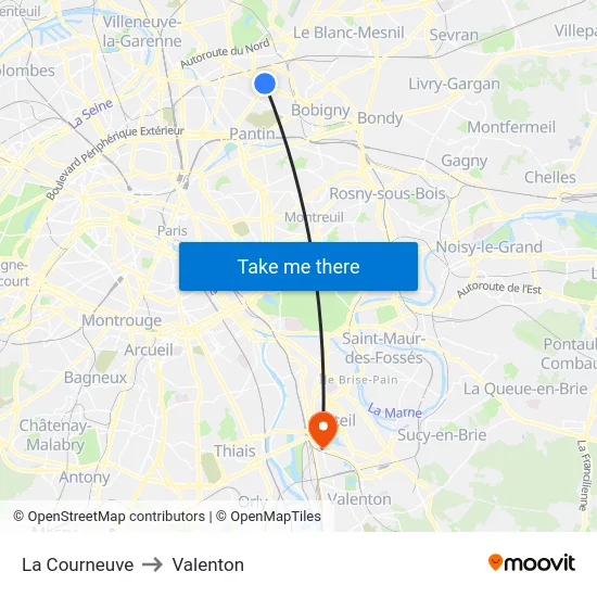 La Courneuve to Valenton map