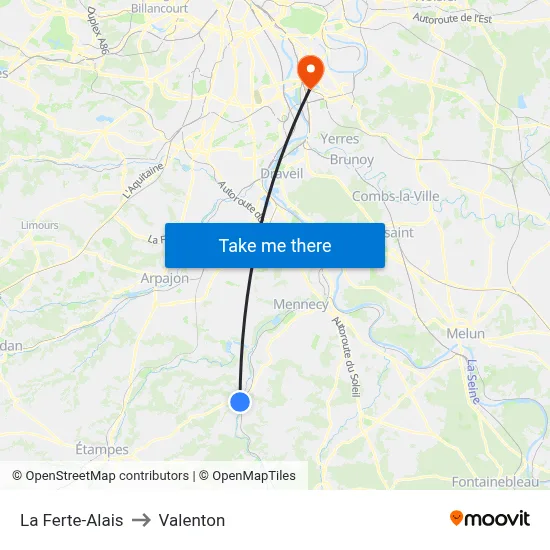 La Ferte-Alais to Valenton map