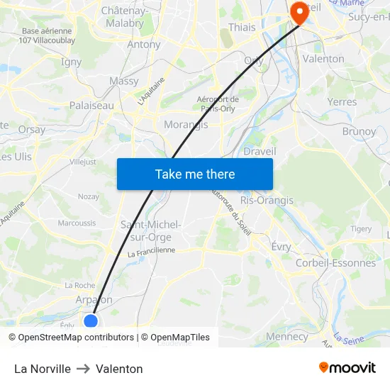 La Norville to Valenton map