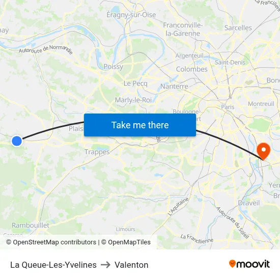 La Queue-Les-Yvelines to Valenton map