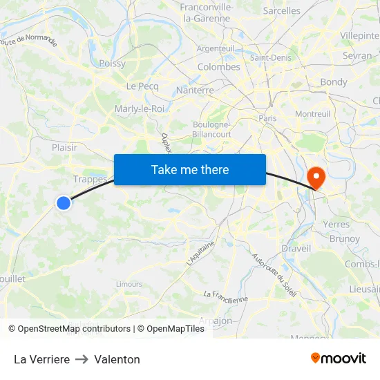 La Verriere to Valenton map