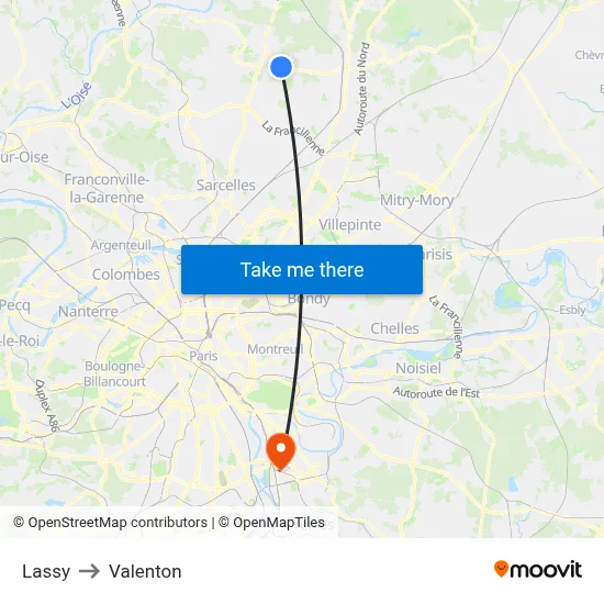 Lassy to Valenton map