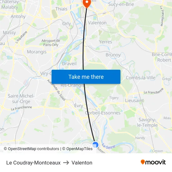 Le Coudray-Montceaux to Valenton map