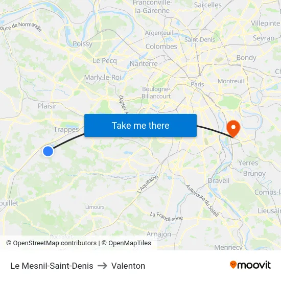 Le Mesnil-Saint-Denis to Valenton map