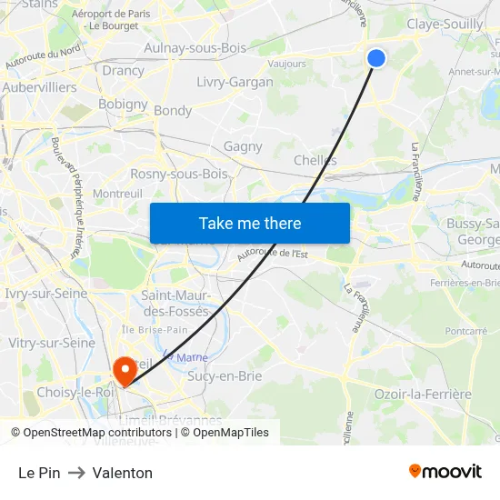 Le Pin to Valenton map