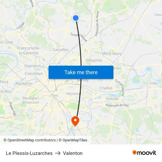 Le Plessis-Luzarches to Valenton map