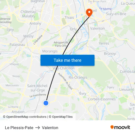 Le Plessis-Pate to Valenton map