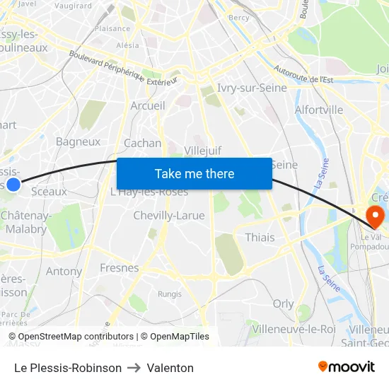 Le Plessis-Robinson to Valenton map