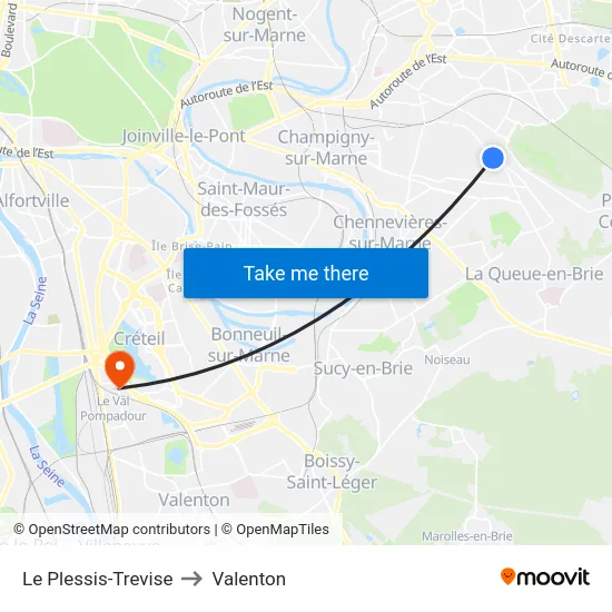Le Plessis-Trevise to Valenton map