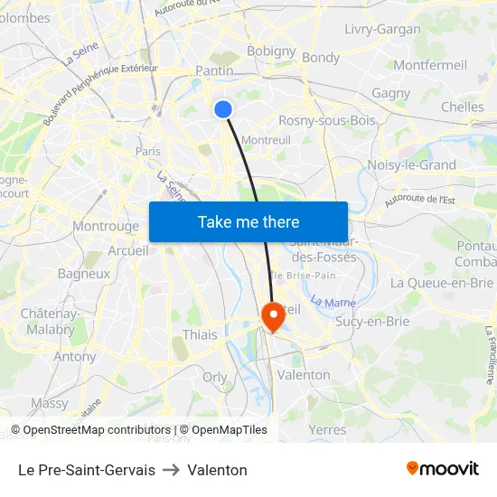 Le Pre-Saint-Gervais to Valenton map