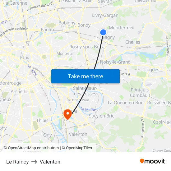 Le Raincy to Valenton map