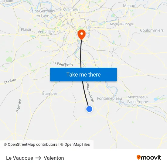 Le Vaudoue to Valenton map