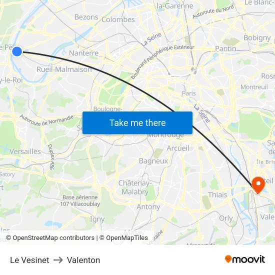 Le Vesinet to Valenton map