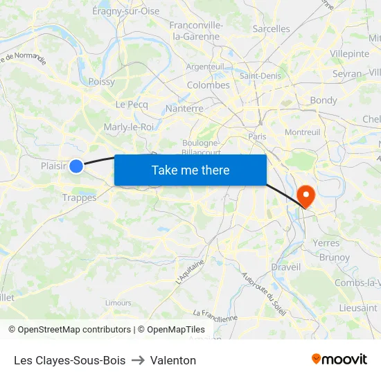 Les Clayes-Sous-Bois to Valenton map