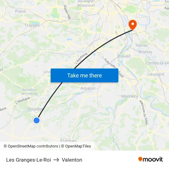 Les Granges-Le-Roi to Valenton map