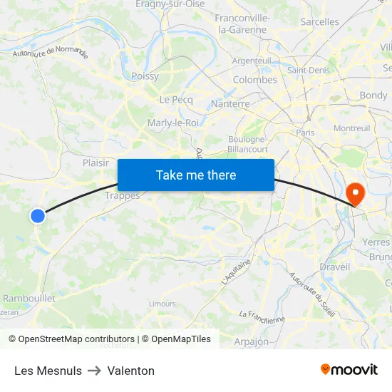 Les Mesnuls to Valenton map