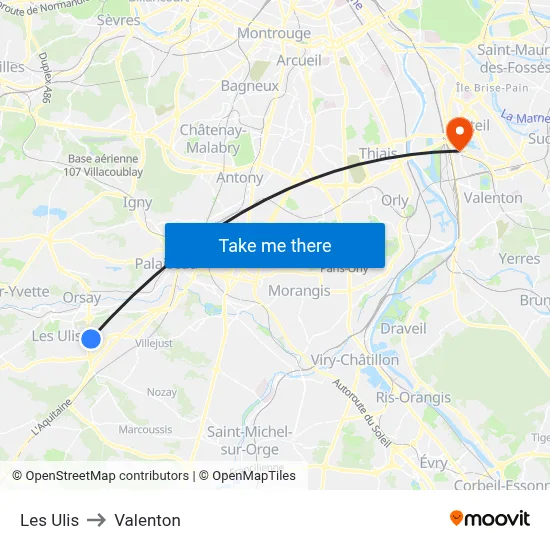 Les Ulis to Valenton map