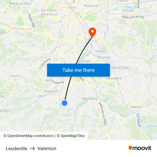 Leudeville to Valenton map