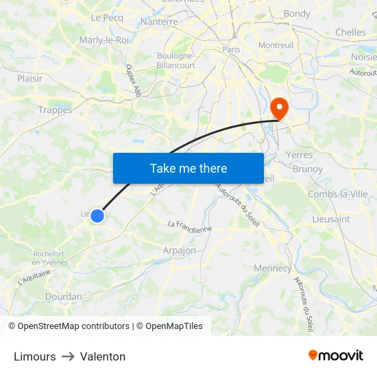 Limours to Valenton map