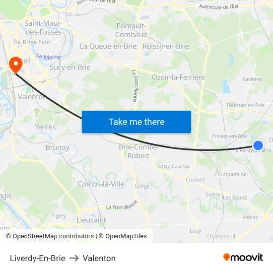 Liverdy-En-Brie to Valenton map