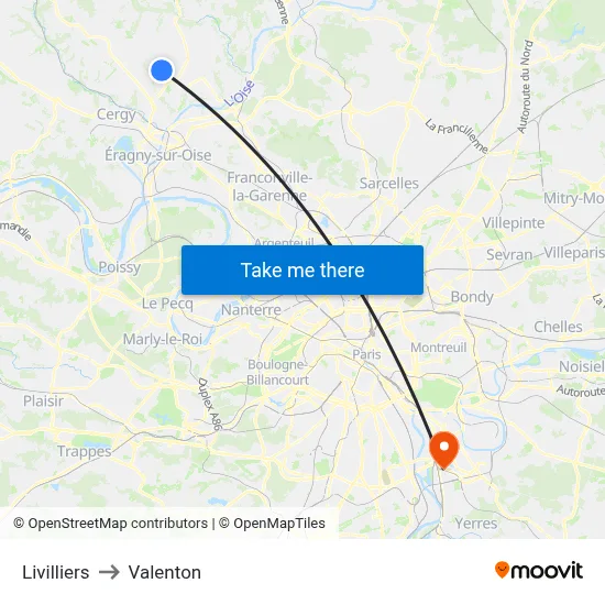 Livilliers to Valenton map