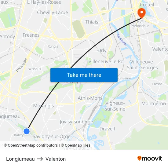 Longjumeau to Valenton map