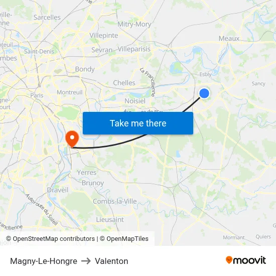 Magny-Le-Hongre to Valenton map