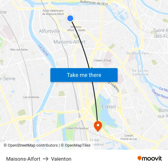 Maisons-Alfort to Valenton map