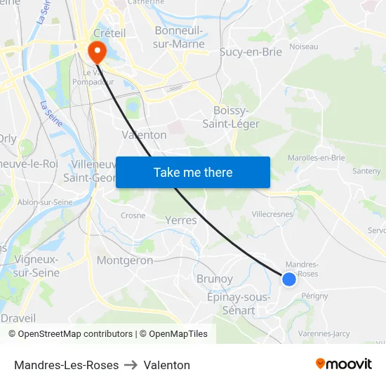 Mandres-Les-Roses to Valenton map