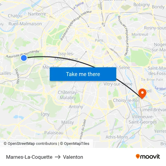 Marnes-La-Coquette to Valenton map