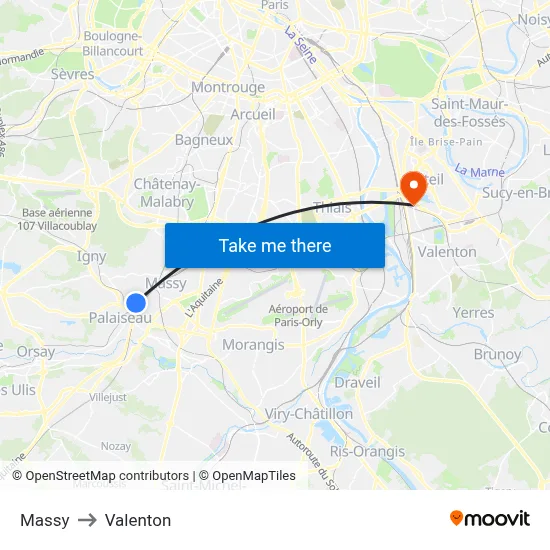 Massy to Valenton map