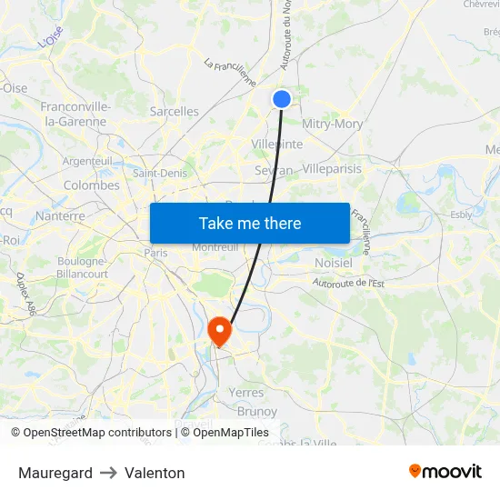 Mauregard to Valenton map