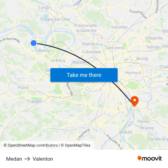 Medan to Valenton map