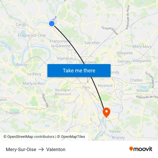 Mery-Sur-Oise to Valenton map