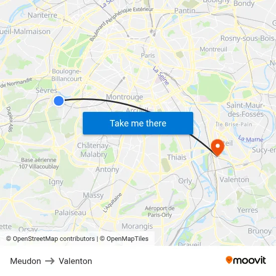 Meudon to Valenton map