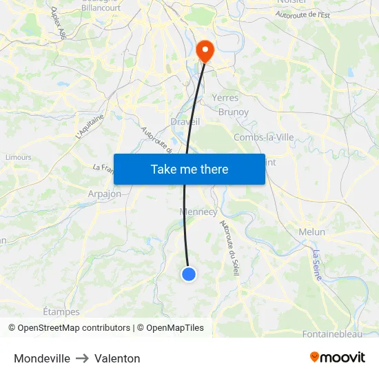 Mondeville to Valenton map